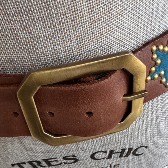 Free People brown Belt with Brass Buckle & studs and Blue Star Accents Size M/L - Picture 10 of 10